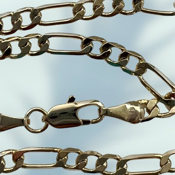 Primus Yellow Gold Plated Figaro Chain Necklace 22" Long, 3.6mm Wide - Picture 4 of 8